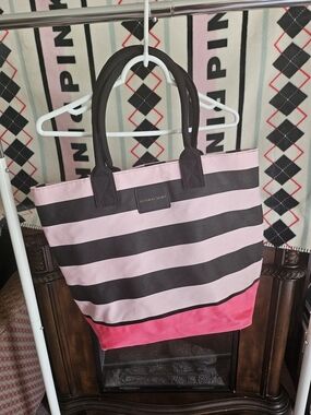 Victoria's Secret Pink and Black Striped Canvas Tote